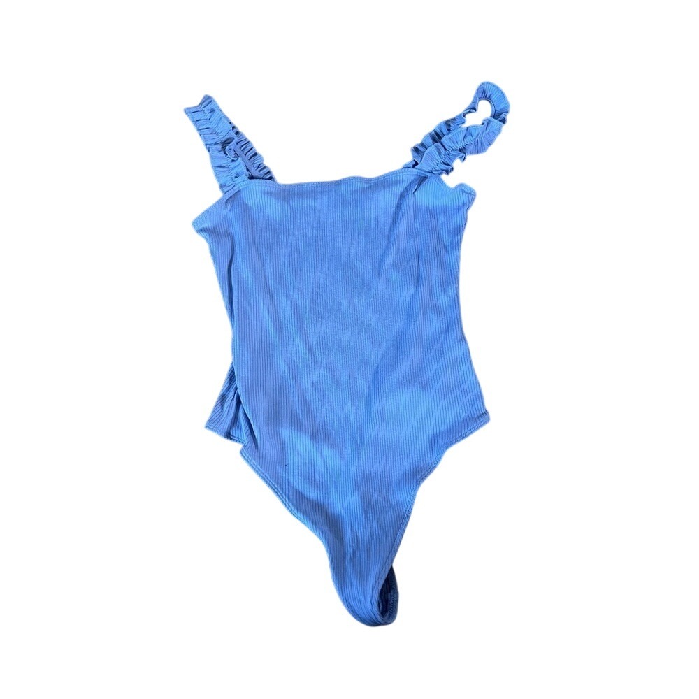 Aritzia Sunday Best lilac purple ribbed‎ ruffled thong bodysuit